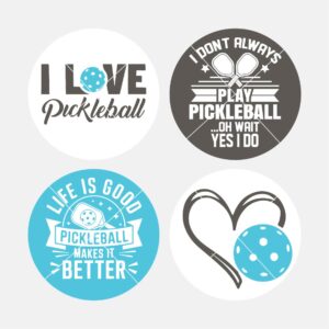 4-Pack Magnet Set with pickleball humor. Colors are aqua white and brown