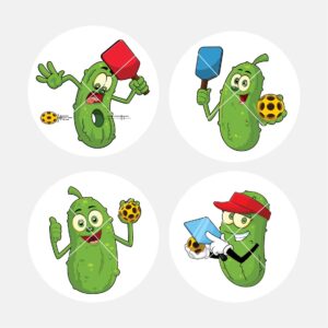 4-pack magnet set with 4 cartoon pickles playing pickleball